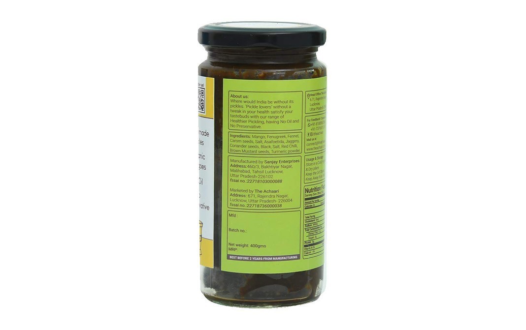 The Achaari Nouncha Dry Mango Pickle    Glass Jar  400 grams